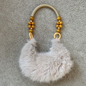 Boho Faux Fur Hobo with Beaded Handles NWOT